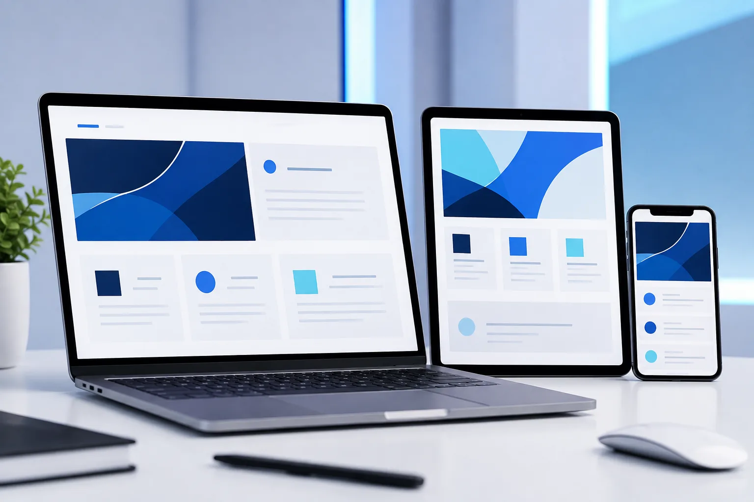 Diseño web responsive en computadora, tableta y teléfono